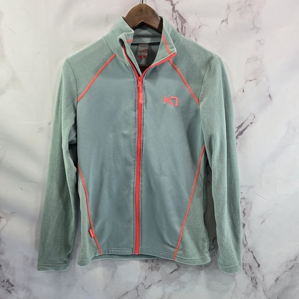 Kari Traa Jacket Womens Small Blue Fleece Full Zip Neon Sweatshirt Mid Layer